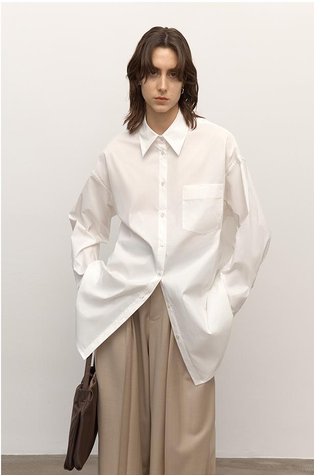 "Heart's Desire" high-end high-density nylon cotton drapes stylish all-match silhouette shirt