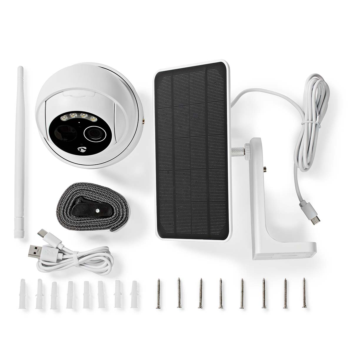 Camera De Supraveghere Nedis Smartlife Full Hd 1080p, Dual Audio, Pentru Exterior Ip65, Conexiune Wifi, Include Panou Solar (WIFICBO50WT)