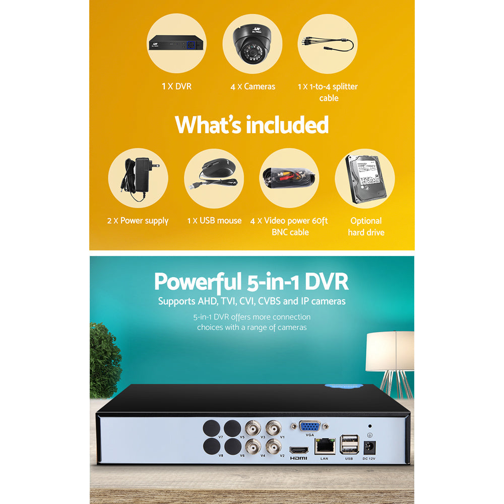 NNEDSZ - CCTV Security System 2TB 4CH DVR 1080P 4 Camera Sets