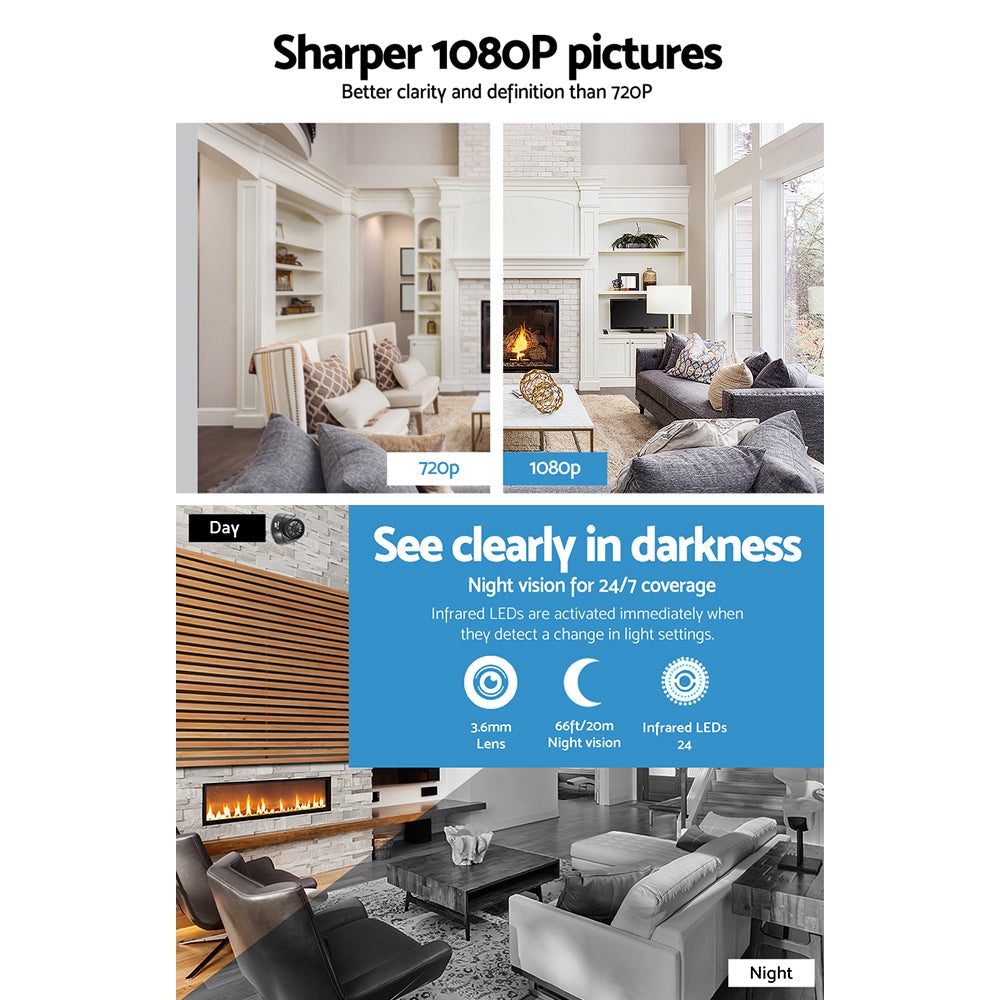 NNEDSZ - CCTV Security System 2TB 4CH DVR 1080P 4 Camera Sets