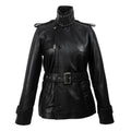 Black Studded Leather Trench Jacket-0