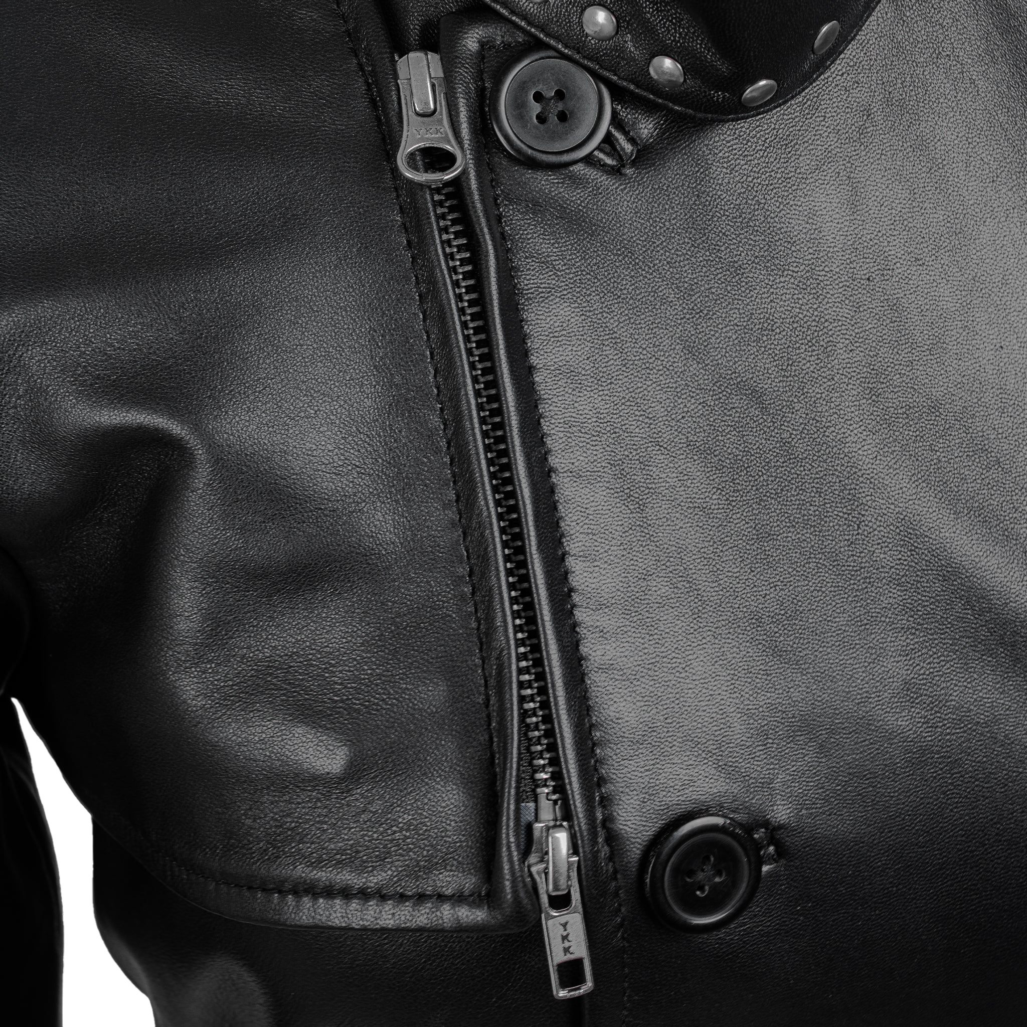 Black Studded Leather Trench Jacket-2