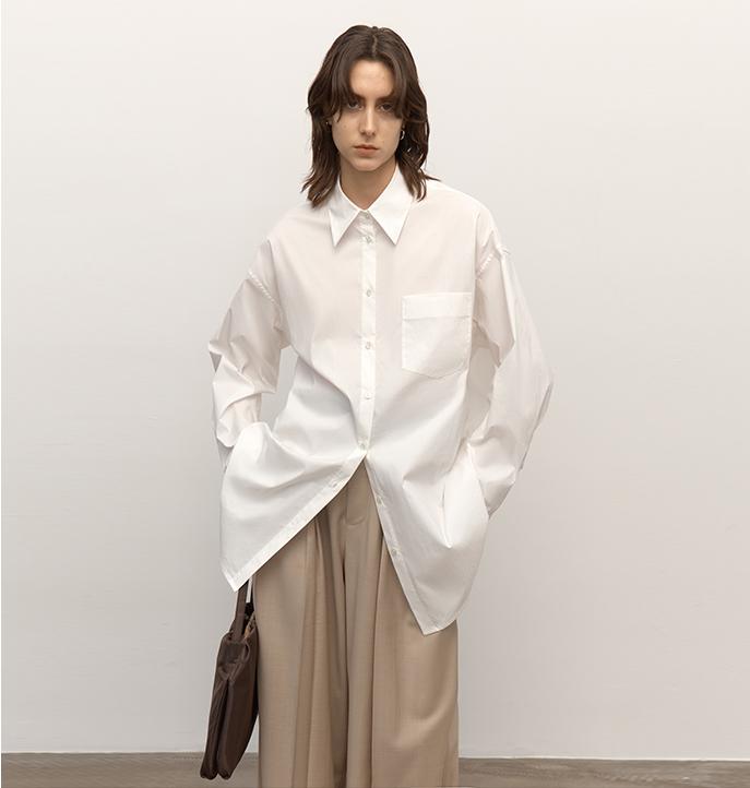 "Heart's Desire" high-end high-density nylon cotton drapes stylish all-match silhouette shirt