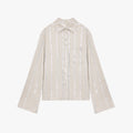 "Anonymous Letter" Silver Stripe Trumpet Sleeve Linen Cropped Shirt