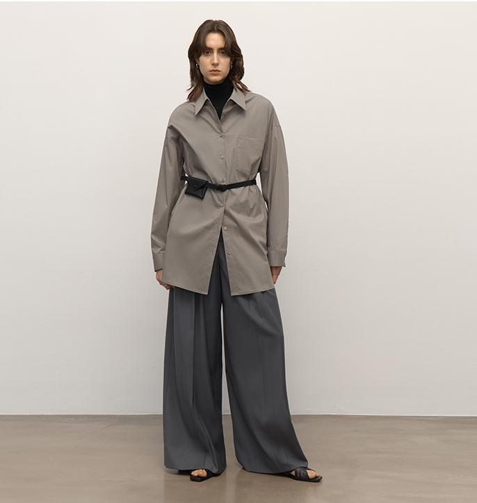 "Heart's Desire" high-end high-density nylon cotton drapes stylish all-match silhouette shirt