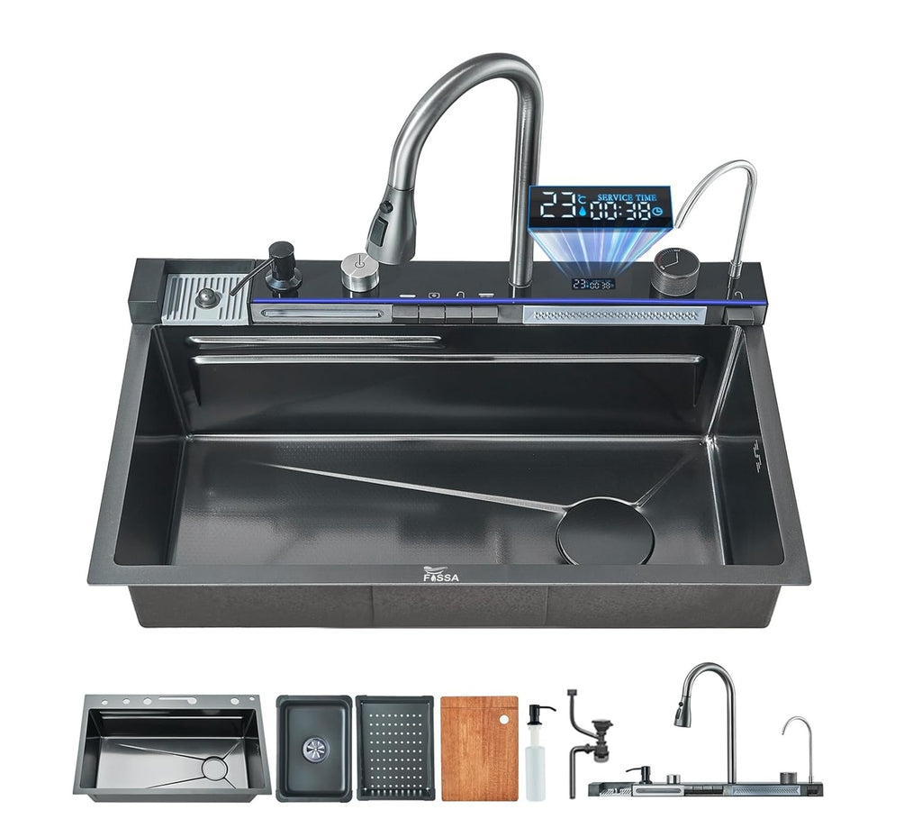 (30 x 18 x 10) Inch Premium Piano 5 Keys Smart Kitchen Sink Black-2